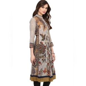 Ritu Kumar Floral 3/4 Sleeve Lightweight Kurta Midi Dress Size M Women's